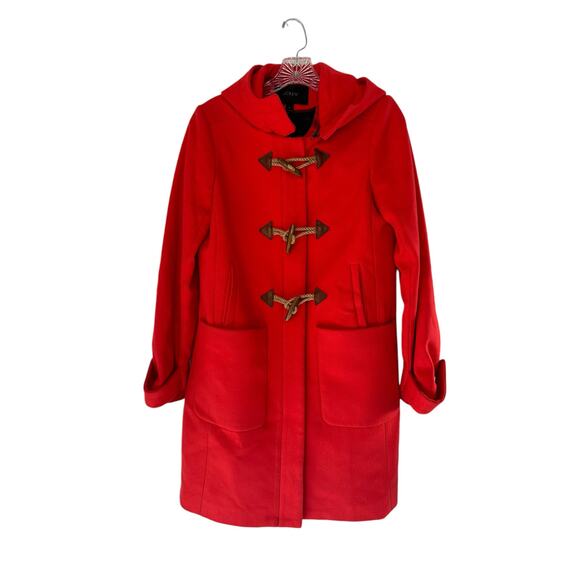 J.Crew Red Fall Winer Outdoor Convertible Wool Toggle Coat Hooded Coat Size 4 - Picture 1 of 16